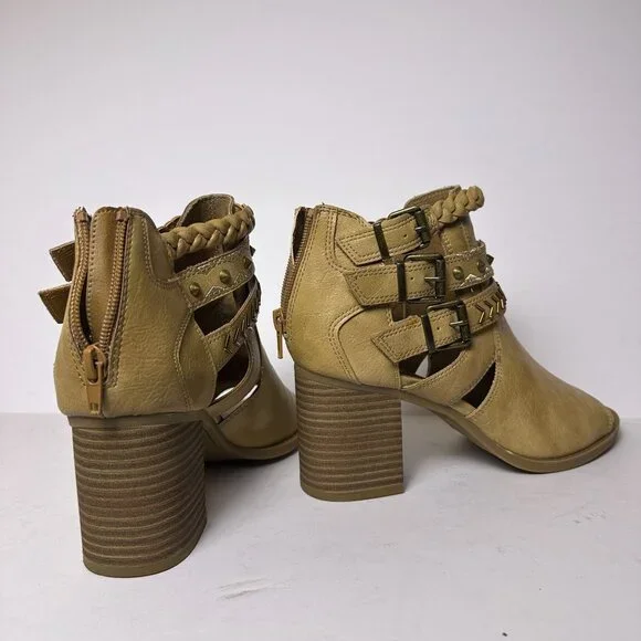 Sugar Riverdale Ankle Booties Women 8 Brown Block Heel Studded Beads Back Zip - Picture 2 of 16